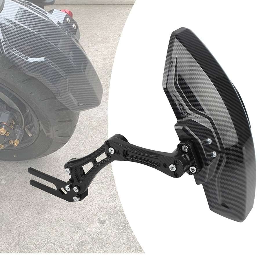 AKE - Universal Adjustable Motorcycle Rear Fender | Carbon Fiber Texture Mudguard with Aluminum Alloy Bracket | Splash Protection for 125cc-600cc Bikes & Scooters